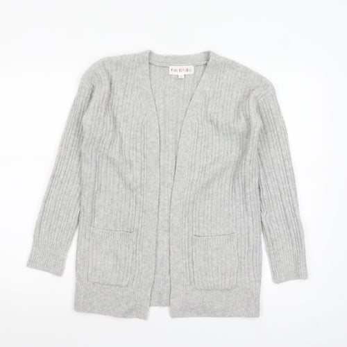 Pink Republic Womens Grey L Ribbed Knit Open Cardigan Jumper