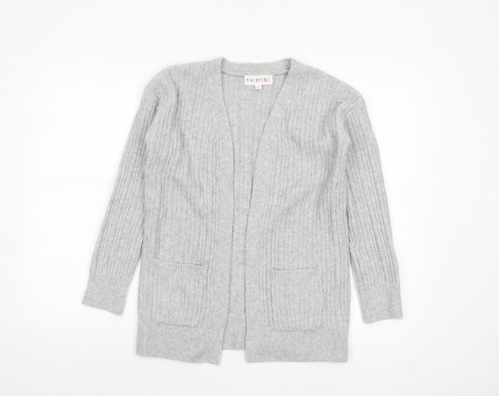 Pink Republic Womens Grey L Ribbed Knit Open Cardigan Jumper
