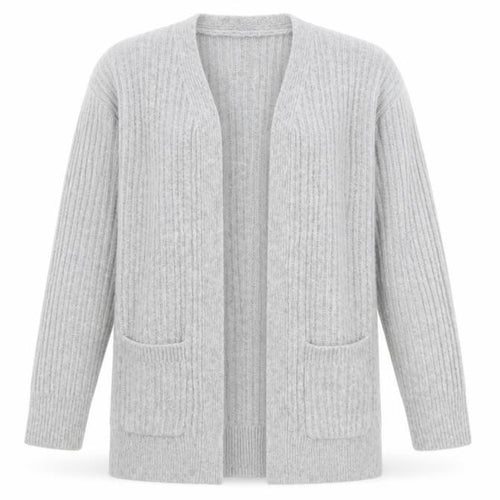 Pink Republic Womens Grey L Ribbed Knit Open Cardigan Jumper