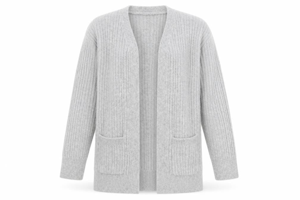 Pink Republic Womens Grey L Ribbed Knit Open Cardigan Jumper
