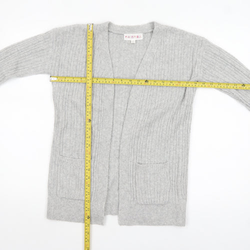 Pink Republic Womens Grey L Ribbed Knit Open Cardigan Jumper