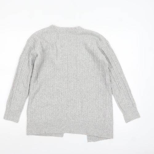 Pink Republic Womens Grey L Ribbed Knit Open Cardigan Jumper