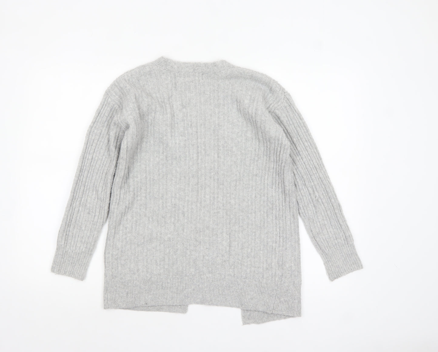 Pink Republic Womens Grey L Ribbed Knit Open Cardigan Jumper