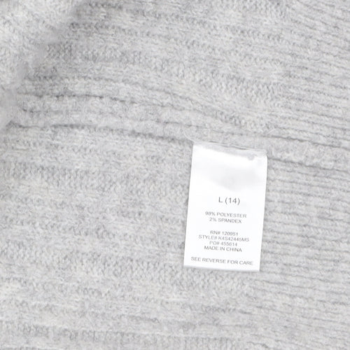 Pink Republic Womens Grey L Ribbed Knit Open Cardigan Jumper