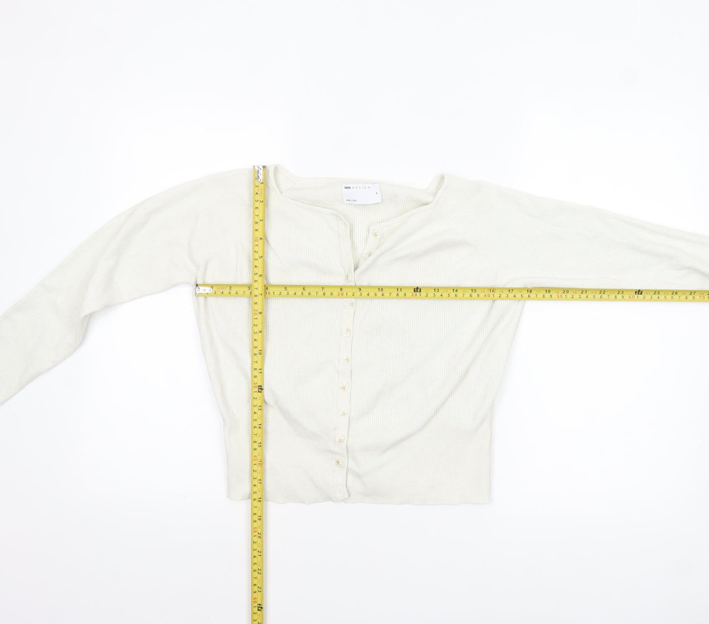 ASOS Design Women Ivory Medium Cardigan Long Sleeve Button Knit