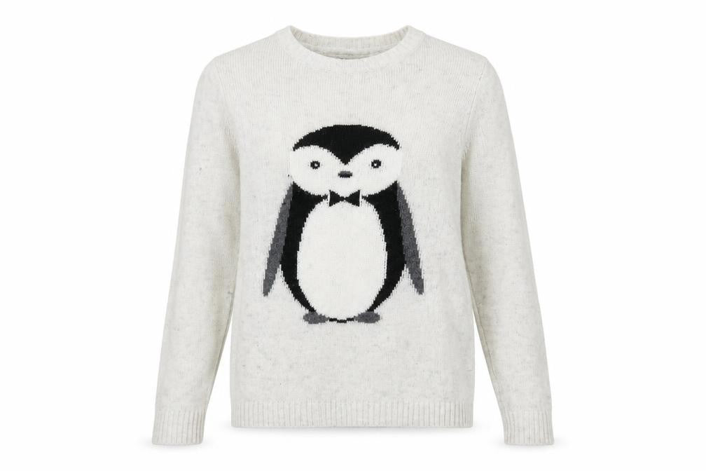 Front view of Forever 21 Women’s Grey Penguin Christmas Jumper, size S