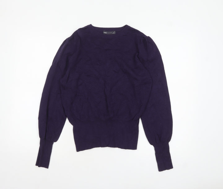 Marks and Spencer Women Purple Crew Neck Knit Pullover Jumper M
