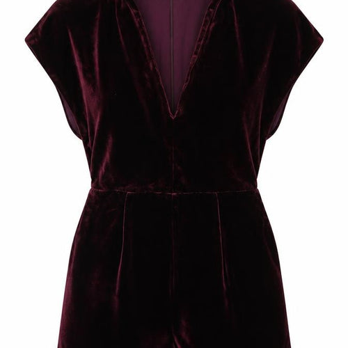 New Look Womens Burgundy Velvet Playsuit Size 8 Short Sleeve Partywear