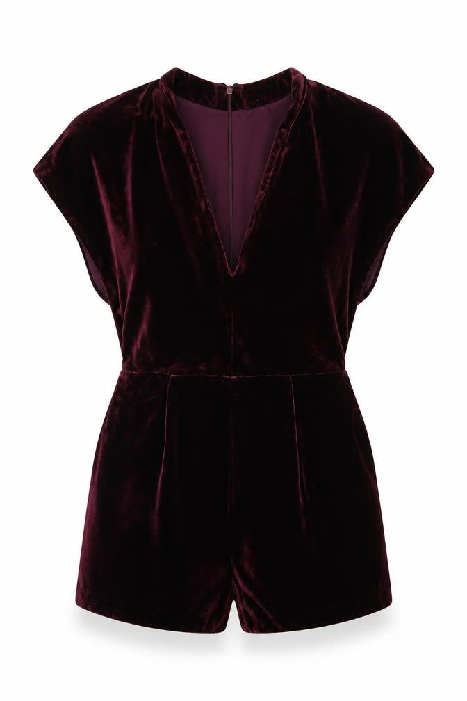 New Look Womens Burgundy Velvet Playsuit Size 8 Short Sleeve Partywear