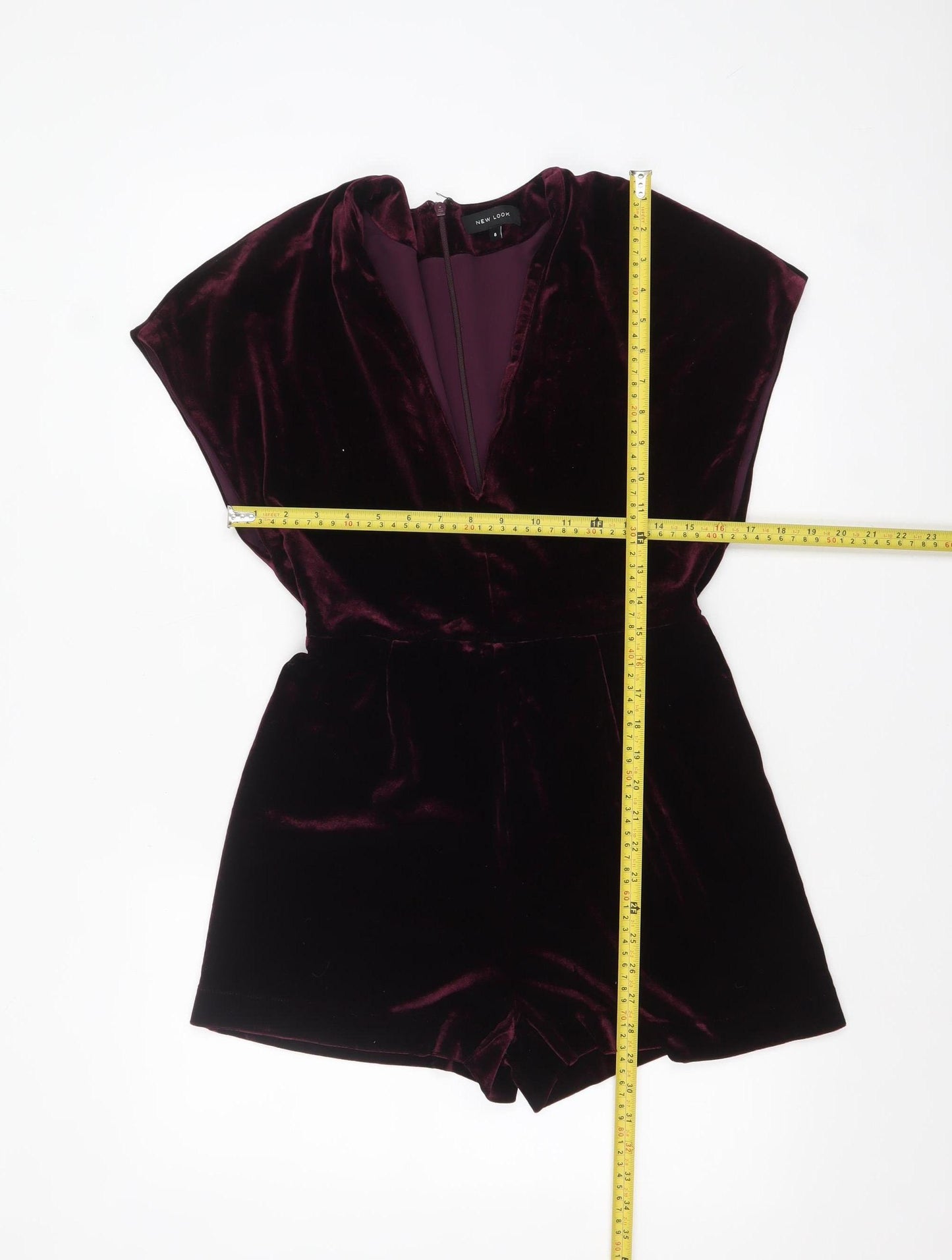 New Look Womens Burgundy Velvet Playsuit Size 8 Short Sleeve Partywear