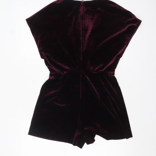 New Look Womens Burgundy Velvet Playsuit Size 8 Short Sleeve Partywear