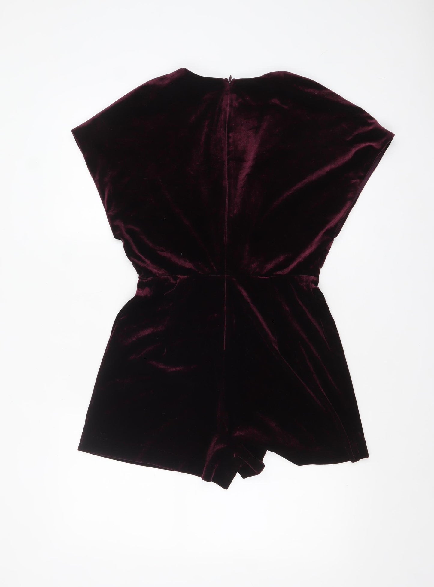 New Look Womens Burgundy Velvet Playsuit Size 8 Short Sleeve Partywear