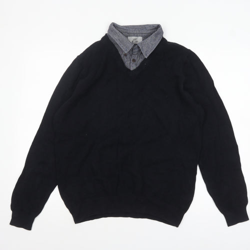 Marks and Spencer Men's Black Cotton V-Neck Jumper M