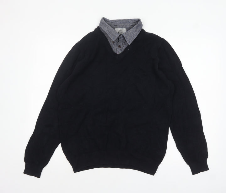 Marks and Spencer Men's Black Cotton V-Neck Jumper M