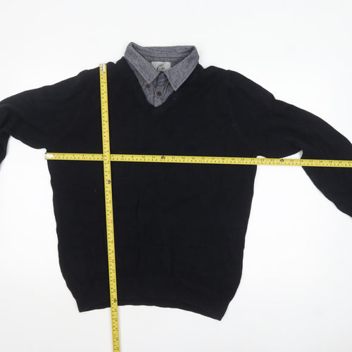 Marks and Spencer Men's Black Cotton V-Neck Jumper M