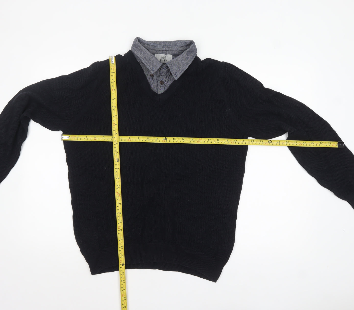 Marks and Spencer Men's Black Cotton V-Neck Jumper M