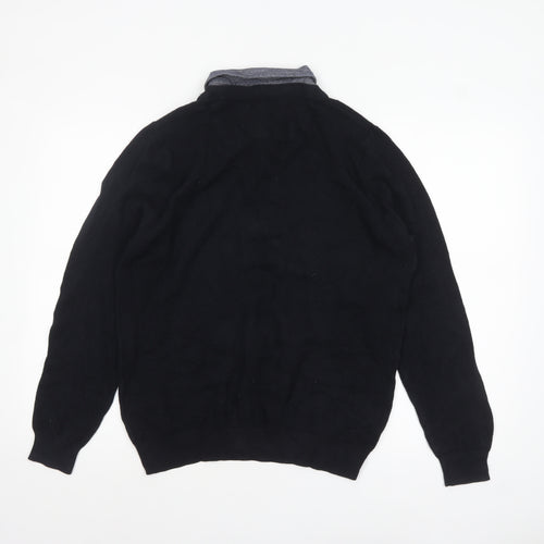 Marks and Spencer Men's Black Cotton V-Neck Jumper M