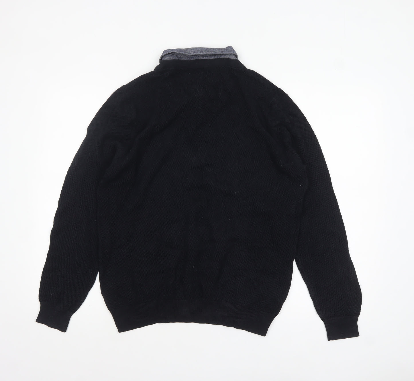 Marks and Spencer Men's Black Cotton V-Neck Jumper M