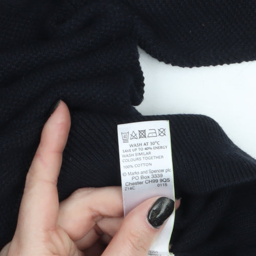 Marks and Spencer Men's Black Cotton V-Neck Jumper M