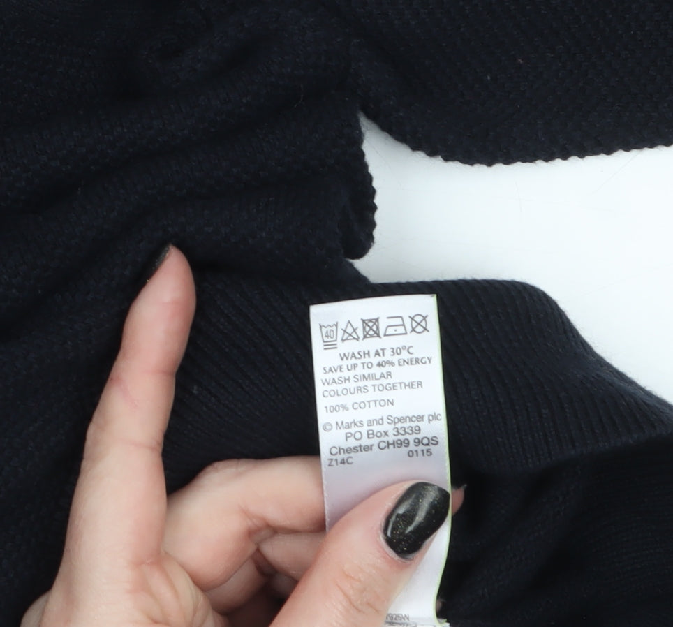 Marks and Spencer Men's Black Cotton V-Neck Jumper M