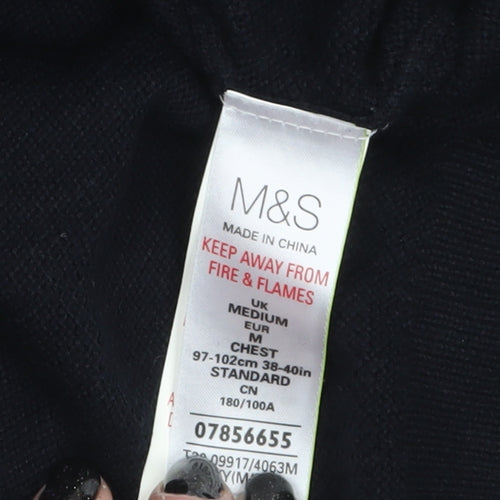 Marks and Spencer Men's Black Cotton V-Neck Jumper M