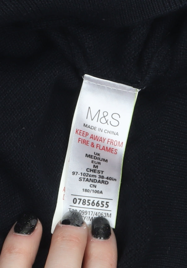 Marks and Spencer Men's Black Cotton V-Neck Jumper M