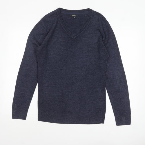 Easy Men's Blue V-Neck Acrylic Pullover Jumper Size S