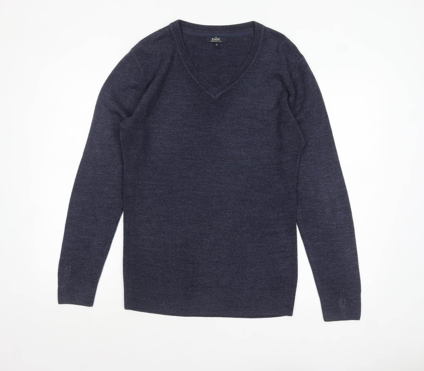 Easy Men's Blue V-Neck Acrylic Pullover Jumper Size S