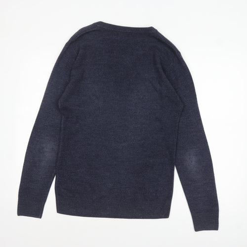 Easy Men's Blue V-Neck Acrylic Pullover Jumper Size S