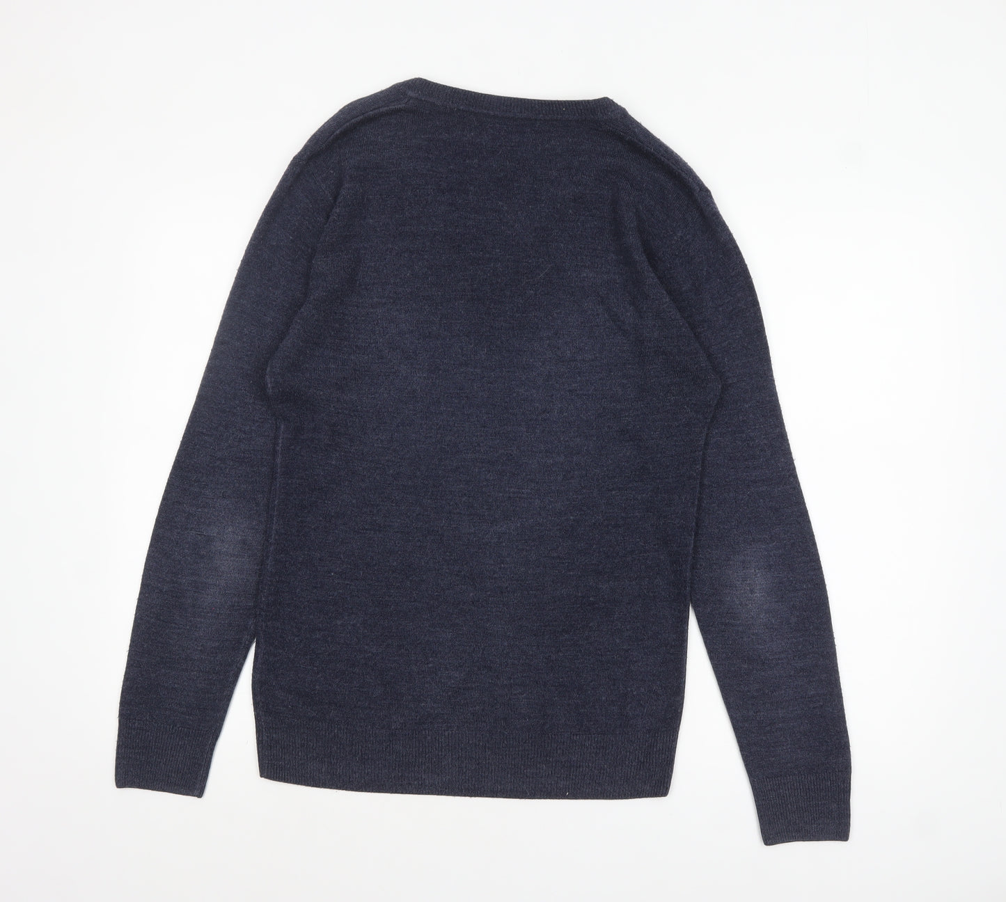 Easy Men's Blue V-Neck Acrylic Pullover Jumper Size S