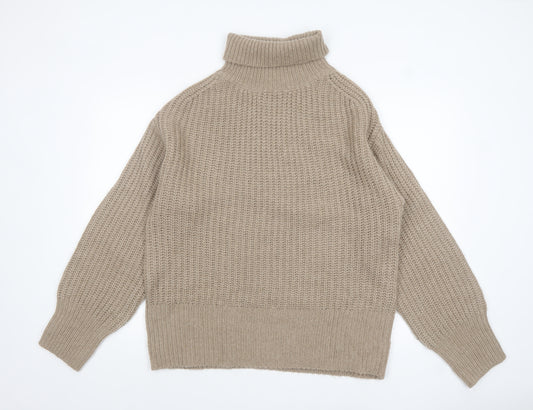 Ayacucho Womens Beige Merino Wool Roll Neck Jumper L