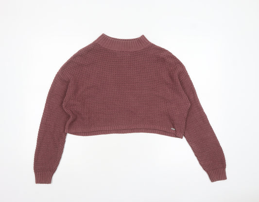 Hollister Women Purple Waffle-Knit Mock Neck Jumper Size S