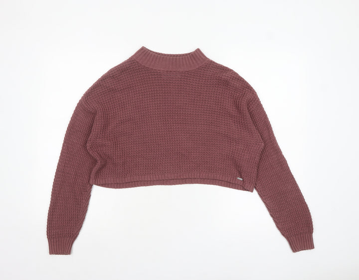 Hollister Women Purple Waffle-Knit Mock Neck Jumper Size S