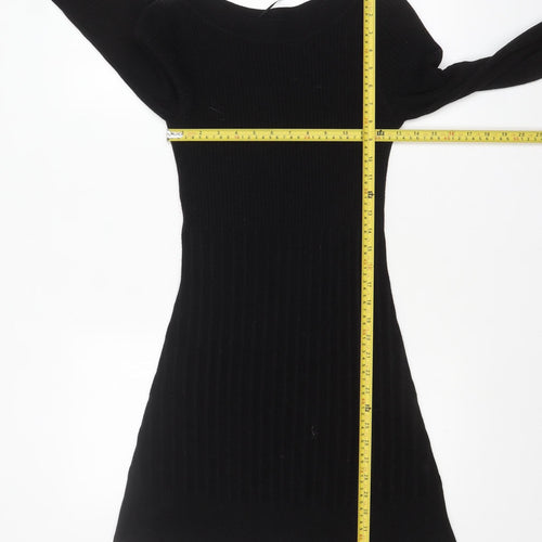 F&F Women’s Black Knit Bodycon Dress Size 8 Long Sleeve
