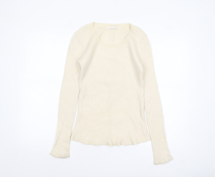 Duffy Women's Ivory Cashmere Long Sleeve Pullover Jumper Size S
