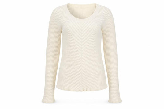 Front view of Duffy Women's Ivory Cashmere Long Sleeve jumper, size S