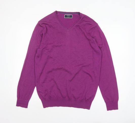 Charles Tyrwhitt Men's Purple Merino Wool V-Neck Jumper M