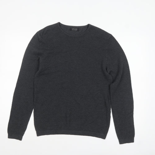 Zara Man Men's Grey Cotton Knit Crew Neck Jumper Size L