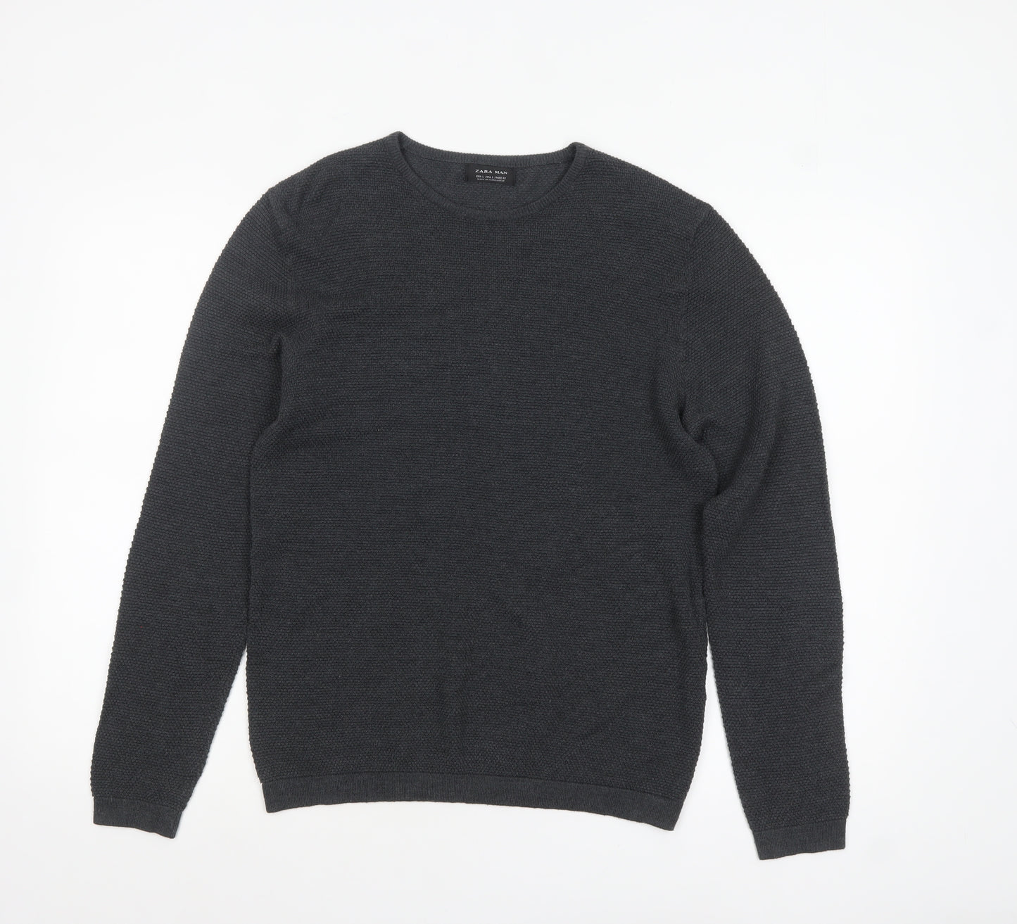 Zara Man Men's Grey Cotton Knit Crew Neck Jumper Size L