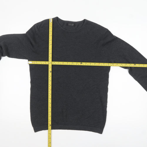 Zara Man Men's Grey Cotton Knit Crew Neck Jumper Size L