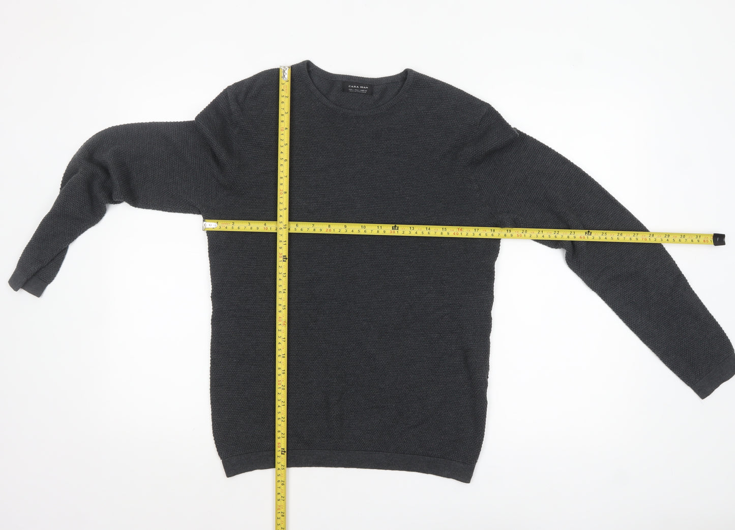 Zara Man Men's Grey Cotton Knit Crew Neck Jumper Size L