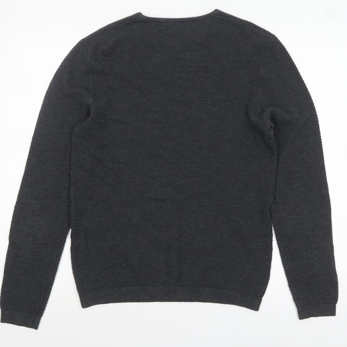 Zara Man Men's Grey Cotton Knit Crew Neck Jumper Size L