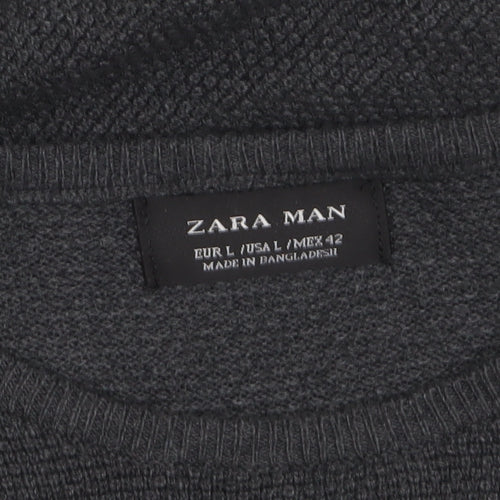 Zara Man Men's Grey Cotton Knit Crew Neck Jumper Size L