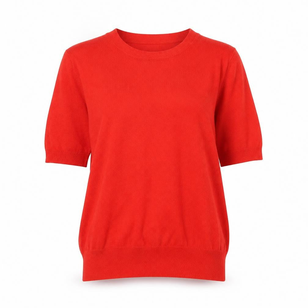 Front view of Zara Women Red Knit Short Sleeve Crew Neck jumper, size 12