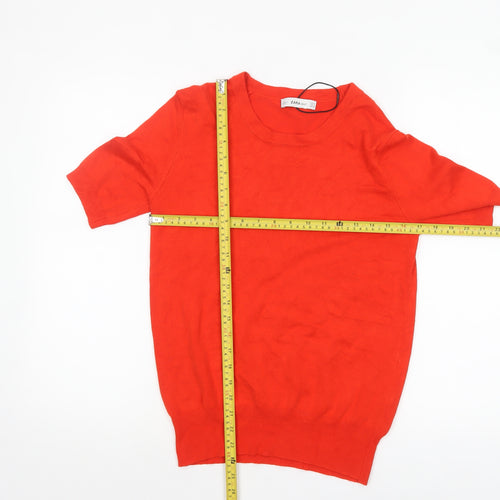 ZARA Women Red Knit Short Sleeve Crew Neck Pullover Jumper Size 12