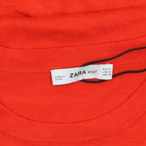 ZARA Women Red Knit Short Sleeve Crew Neck Pullover Jumper Size 12