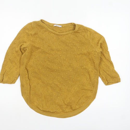 Tu Women’s Yellow 100% Cotton Crew Neck Chunky Knit Pullover Jumper Size 10