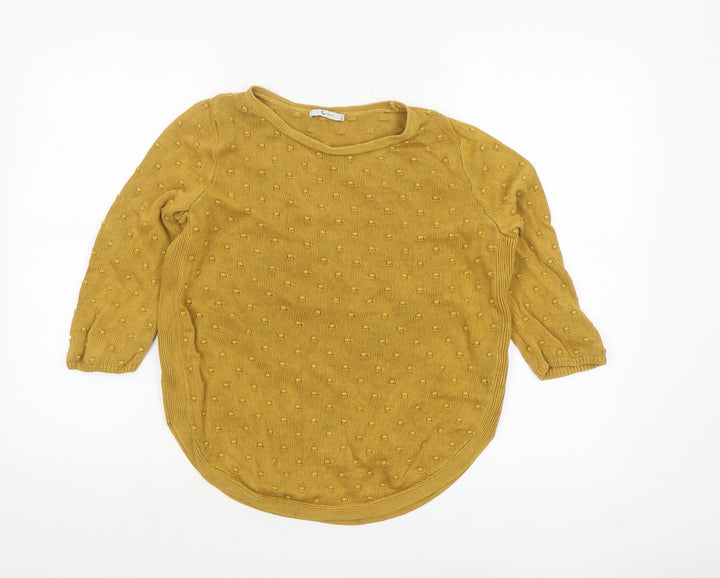 Tu Women’s Yellow 100% Cotton Crew Neck Chunky Knit Pullover Jumper Size 10