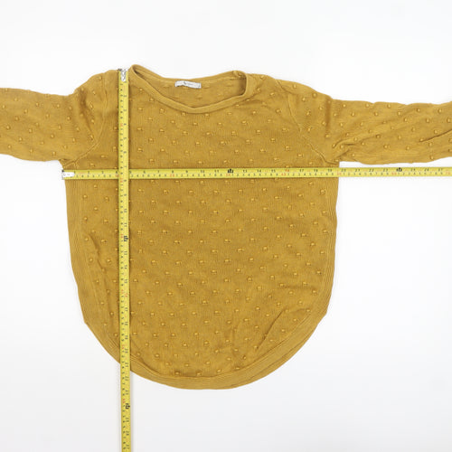 Tu Women’s Yellow 100% Cotton Crew Neck Chunky Knit Pullover Jumper Size 10