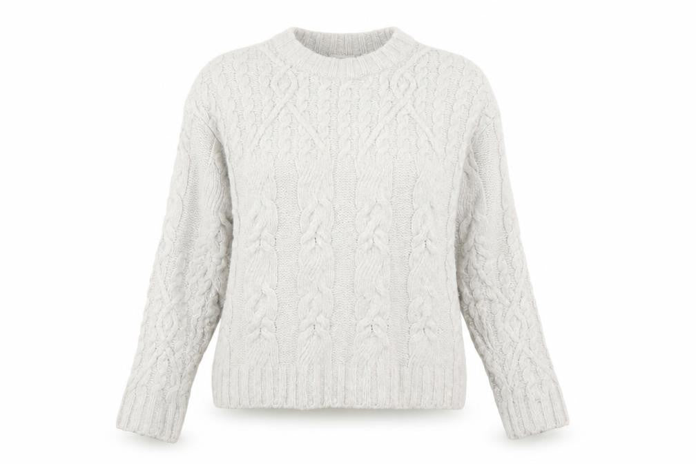 Front view of Weekday Women Ivory Cable-Knit Wool Blend Jumper XS